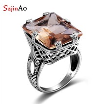 Szjinao 925 Sterling Silver ring Amber Square For Women Bridal Wedding G... - $47.87