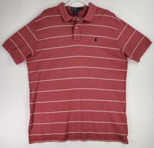 Polo Shirt Mens XL Pink White Stripe Blue Label Logo Preppy Casual Class... - £20.61 GBP