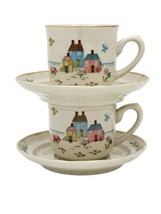 Lot of 2 International HEARTLAND 7774 Stoneware Cup and Saucer Sets Japan - £9.23 GBP