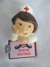 Vintage Enesco  Nurse &quot;Seasons Greetings&quot; Brooch Pin 1983 - £7.97 GBP