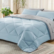 Sky Blue Queen Comforter Set - 7 Pieces Reversible Queen Bed In A Bag Qu... - £69.09 GBP