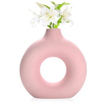 Donut Vase|Circle Hollow Vase|Modern Matte Ceramic Vase For Entryway Living Room - £30.12 GBP