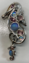 Vintage MONET Silvertone Seahorse W/Dangling Baby Brooch Pin - $19.79