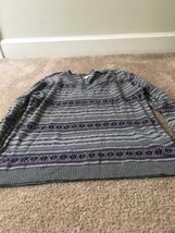 Croft &amp; Barrow Women&#39;s Gray &amp; Purple Striped Long Sleeve Sweater V-Neck ... - $23.28