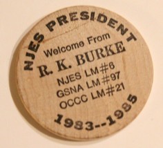 Vintage New Jersey Exonumia Society Wooden Nickel 1985 - £3.94 GBP