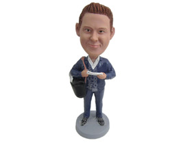 Custom Bobblehead Mail Carrier Wearing Jacket With A Bag Over His Should... - £65.77 GBP