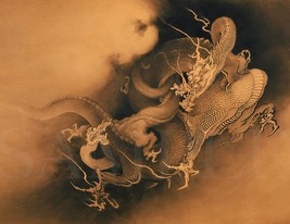 8.5x11 Vintage Kano Hogai Japanese Two Dragons Fine Art Print Picture Poster Old - £9.71 GBP
