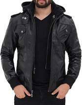 Mens Black Leather Jacket Hand Made Real Leather Top Hooded Jacket For Men | Rea - £123.53 GBP