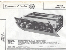 1957 MOPAR 849 PLYMOUTH Belvedere AM Car RADIO Photofact MANUAL Motorola... - $9.89