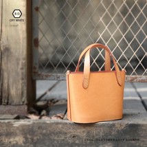 Simple Leather Women Bucket Bag 2022 New Leisure Nature Cowhide Handbag Versatil - £83.92 GBP