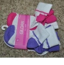 Girls Socks Cuffed Ankle Gildan Ribbed Purple White Pink 6 Pair-sz 10.5-4 - £7.02 GBP