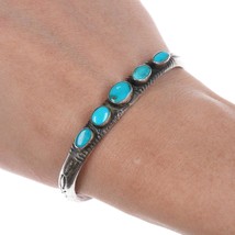 6.25&quot; c1940&#39;s Native American silver and turquoise row cuff bracelet - £431.40 GBP
