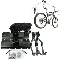 Bicycle Lift Bike Ceiling Mount Pulley Hoist Rack Garage Storage Hooks Hanger - £30.03 GBP