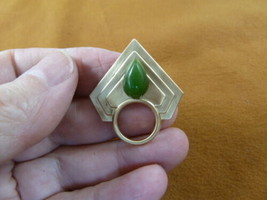 E794-3 green jade on striped arrow brass Eyeglass pin pendant ID badge holder - £12.40 GBP