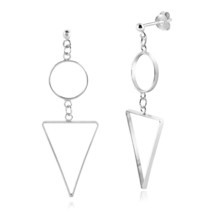 Chic Geometry Circle and Triangle .925 Sterling Silver Post Dangle Earrings - £10.09 GBP