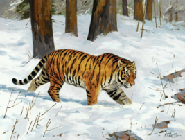 Tiger In The Snow wildlife jungle animal ceramic tile mural backsplash medallion - £47.73 GBP+