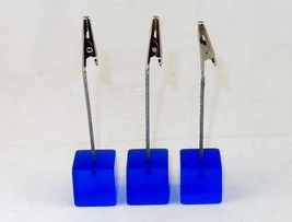 3 Desktop Note Holders, Blue Acrylic Cube w/Alligator Clip On Wire Rope ... - £4.60 GBP