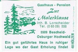 Matchbox Label Germany Gasthaus Zur Malerklause Hochwald - £0.75 GBP