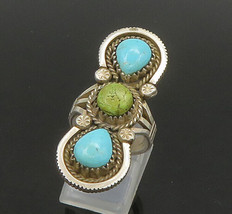 NAVAJO 925 Sterling Silver - Vintage Turquoise Twist Cocktail Ring Sz 6- RG22830 - £100.30 GBP