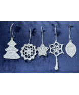 Handmade Crocheted Ornaments, White/Silver thread w/silver accents ,set ... - $14.85