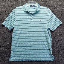 Polo Ralph Lauren Polo Shirt Mens Sz M Blue Black Striped Knit Short Sleeve - $16.45