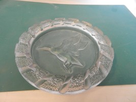 Vintage Large 7.5&quot;  Glass Duck Cigarette Ashtray Round Clear Glass Signed - £56.09 GBP