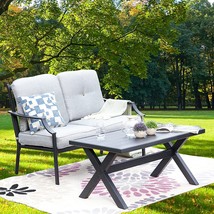 Sports Festival 2 Pcs Outdoor Furniture Patio Loveseat With Coffee Table, Grey - £256.76 GBP