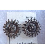 Vintage Oxidized Sterling Silver Marcasite Sunflower Post Earrings - £37.16 GBP