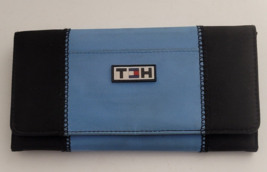 Tommy Hilfiger Womens Trifold Wallet Vintage Blue Black Card Slots Snap Close - £6.93 GBP