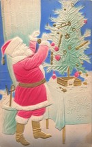 Santa Claus Red SUIT-DECORATING TREE~1910s Air Brushed Emboss Christmas Postcard - £11.23 GBP