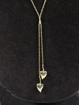 Double Dangle HEARTS Lariat NECKLACE Vintage Goldtone Charms Pendants Love 20&quot; - £14.90 GBP