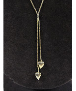 Double Dangle HEARTS Lariat NECKLACE Vintage Goldtone Charms Pendants Lo... - £14.78 GBP