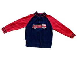 HARTSTRINGS BOYS FIRE TRUCK EMBROIDERED HALF ZIP HOLIDAY SWEATER SIZE 5 - $296.37 MXN