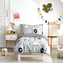 4 Piece Gray Grey Toddler Bedding Set With Multi Animals Printed For Bab... - $43.69