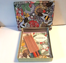 Garden Themed Tin with Note Book Colored Pencils and Coloring Pages - £14.92 GBP