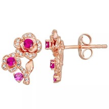 0.50CT Labor Erstellt Rubin &amp; Diamant Rose Blume Ohrstecker 14K Rose Ver... - $75.07