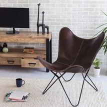 Leather Butterfly Chair - Genuine Leather I Handmade, Iron Frame I Lounge Chair - £112.48 GBP