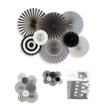 Fancy Party Fans Rosette Pinwheels Black &amp; Ivory/White, (6) Fans - $8.86