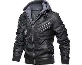 Genuine Sheepskin Leather Jacket with detachable Hoodie SlimFit - $139.00+