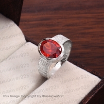 Red Garnet Oval Gemstone Handmade Sterling Silver Ring Jewelry For Men And Women - £51.41 GBP