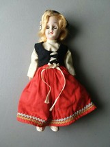 Vintage Plastic Sleepy Eyes Doll W/Blonde Hair/ Swedish Dress &amp; Hat W/Beads - £13.18 GBP
