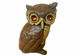 Owl Figurine Rhinestone eyes gem Great Horned Bird ceramic Sculpture statue vtg - £39.52 GBP