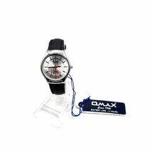 Omax Quartz Watch Women With Tag New Battery Silver Dial Black Band 26mm - £25.57 GBP