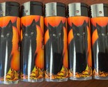 Pumpkin Black Cat Lighters Set of 5 Electronic Refillable Butane Blue - £12.39 GBP