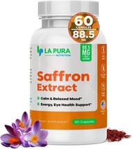 Pure Saffron Extract for Natural Mood &amp; Energy Boost, Eye &amp; Heart Health - 60ct - £11.08 GBP
