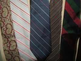 Lot of 5 Vintage Neck Tie/Necktie poly silk narrow stripe 55-56&quot;+x3-4&quot; 7... - $11.69