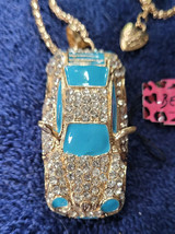 New Betsey Johnson Necklace Car Ick Blue Rhinestones Decorative Cute Collectible - £12.08 GBP