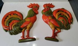 Vintage 1970s Ceramic Rooster Set Atlantic Mold Hand Painted Wall Hangin... - £37.08 GBP