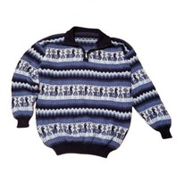 Alpaca Sweater Hand Knit Peruvian Quarter Zip Pullover Fair Isle Pattern... - £29.71 GBP
