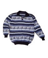 Alpaca Sweater Hand Knit Peruvian Quarter Zip Pullover Fair Isle Pattern... - £28.41 GBP